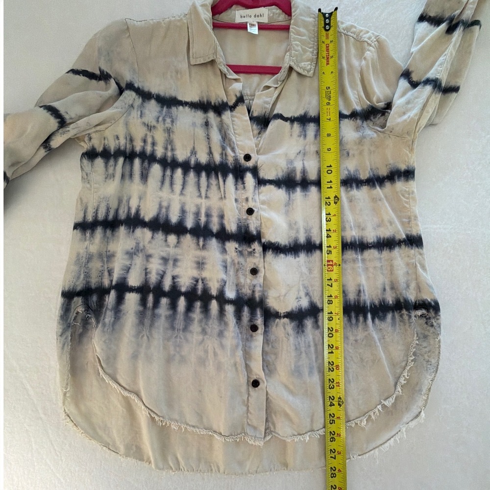 Bella Dahl Women Medium Tie Dye Stripe Tencel Button Down Shirt Sand Navy Blue - Picture 10 of 11
